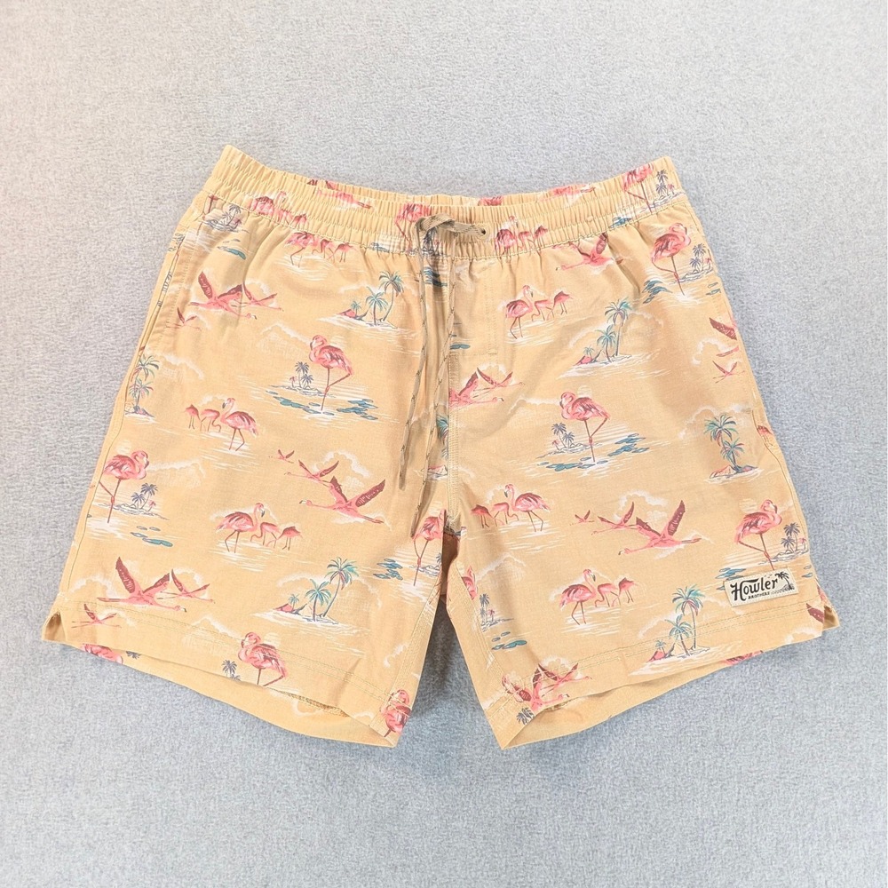 Howler Brothers Deep Set Board Shorts Mens Large 33" Peach Flamingo Print 7"
